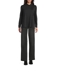 Multiples Solid 4-Way Stretch Knit Wide Leg Denim Ankle Pants