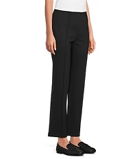 Multiples Solid 4-Way Stretch Ponte Elastic No-Waist Pintuck Pull-On Ankle Pants