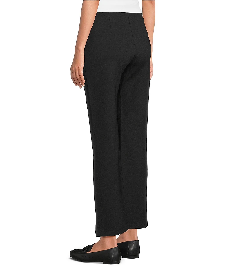 Multiples Solid 4-Way Stretch Ponte Elastic No-Waist Pintuck Pull-On Ankle Pants