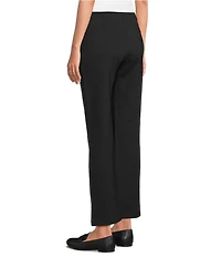 Multiples Solid 4-Way Stretch Ponte Elastic No-Waist Pintuck Pull-On Ankle Pants