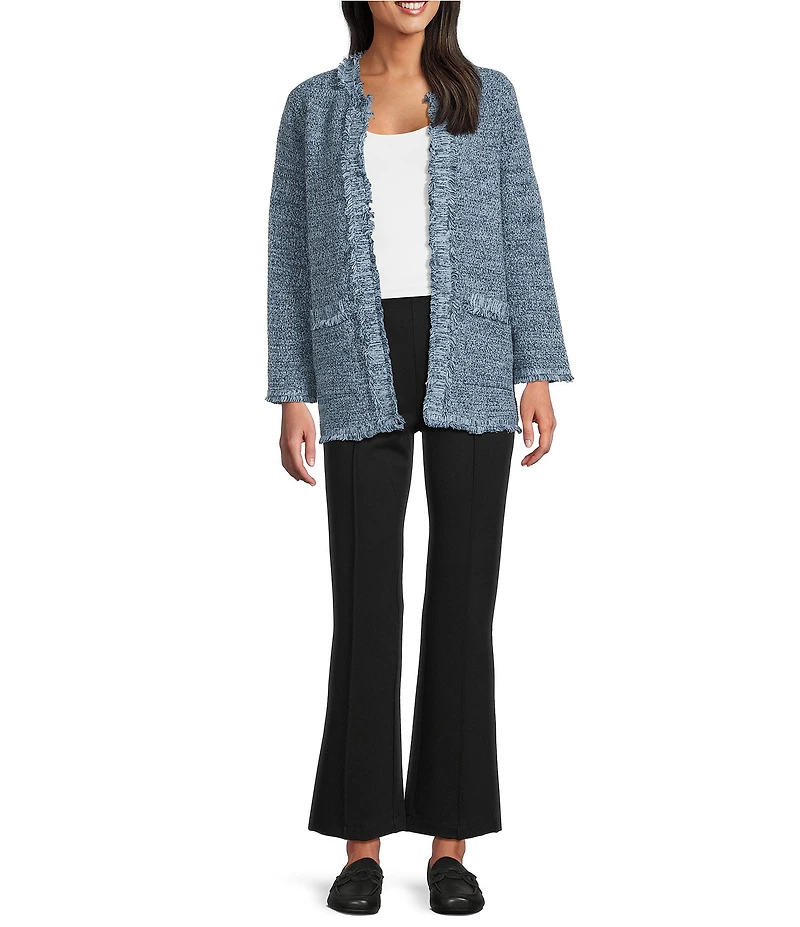 Multiples Solid 4-Way Stretch Ponte Elastic No-Waist Pintuck Pull-On Ankle Pants