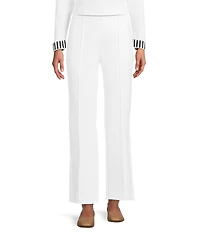 Multiples Solid 4-Way Stretch Ponte Elastic No-Waist Pintuck Pull-On Ankle Pants