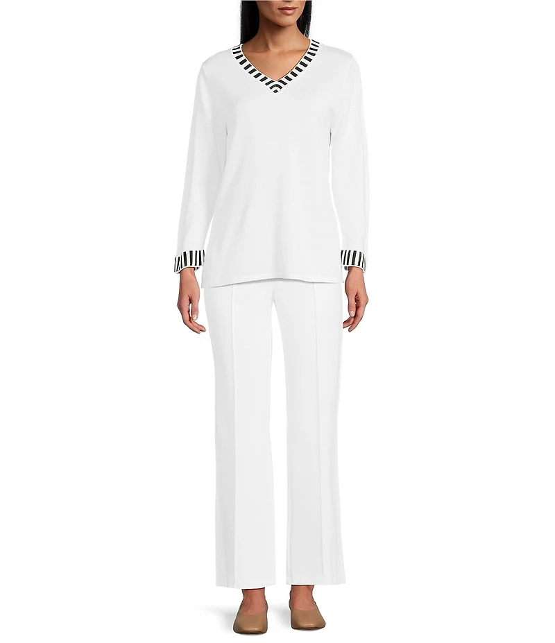 Multiples Solid 4-Way Stretch Ponte Elastic No-Waist Pintuck Pull-On Ankle Pants