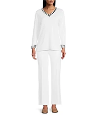 Multiples Solid 4-Way Stretch Ponte Elastic No-Waist Pintuck Pull-On Ankle Pants