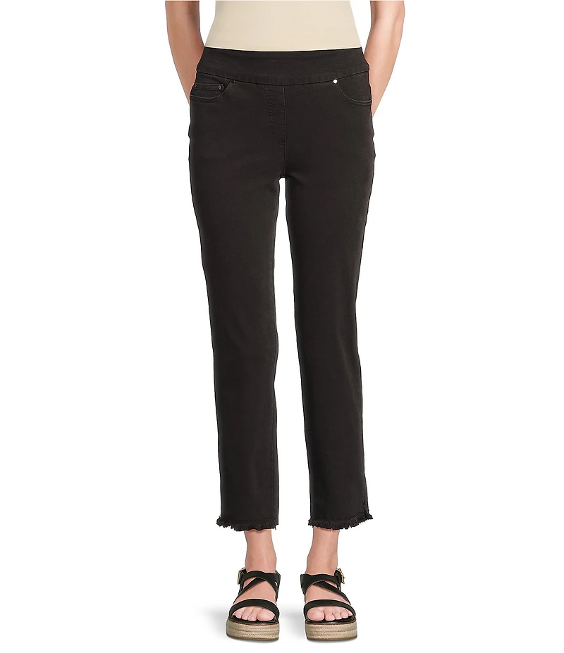 Multiples Solid Garment Dyed Straight Leg Fringe Hem Pull-On Ankle Pants