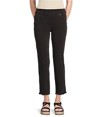 Multiples Solid Garment Dyed Straight Leg Fringe Hem Pull-On Ankle Pants