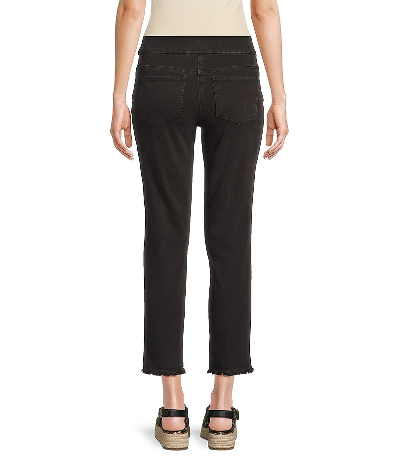 Multiples Solid Garment Dyed Straight Leg Fringe Hem Pull-On Ankle Pants