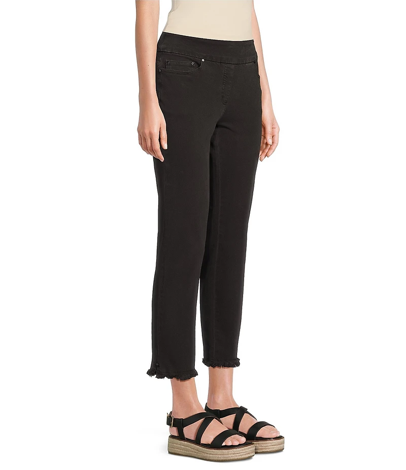 Multiples Solid Garment Dyed Straight Leg Fringe Hem Pull-On Ankle Pants