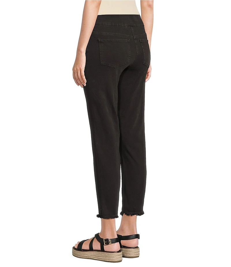 Multiples Solid Garment Dyed Straight Leg Fringe Hem Pull-On Ankle Pants