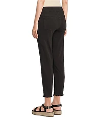 Multiples Solid Garment Dyed Straight Leg Fringe Hem Pull-On Ankle Pants