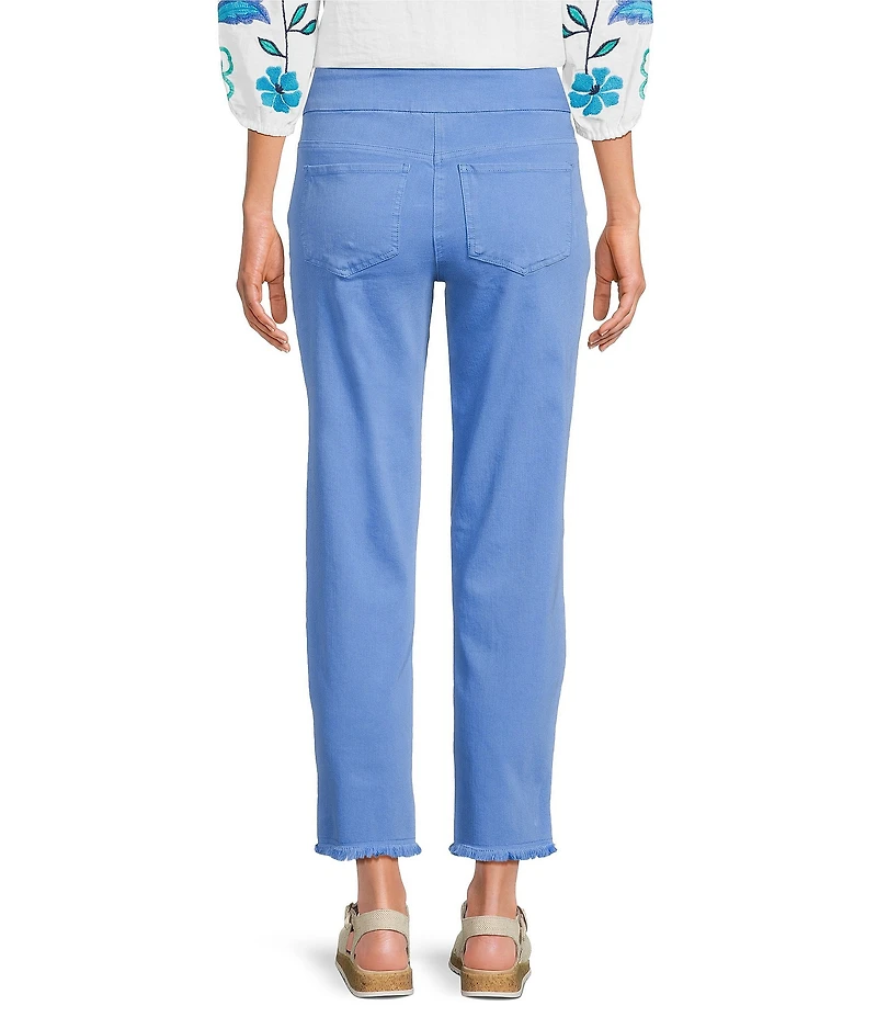 Multiples Solid Garment Dyed Straight Leg Fringe Hem Pull-On Ankle Pants