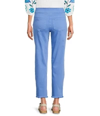 Multiples Solid Garment Dyed Straight Leg Fringe Hem Pull-On Ankle Pants