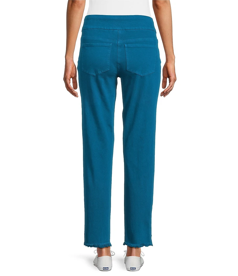 Multiples Solid Garment Dyed Straight Leg Fringe Hem Pull-On Ankle Pants