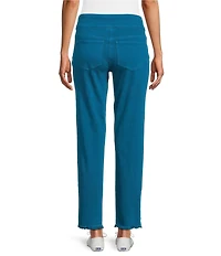 Multiples Solid Garment Dyed Straight Leg Fringe Hem Pull-On Ankle Pants