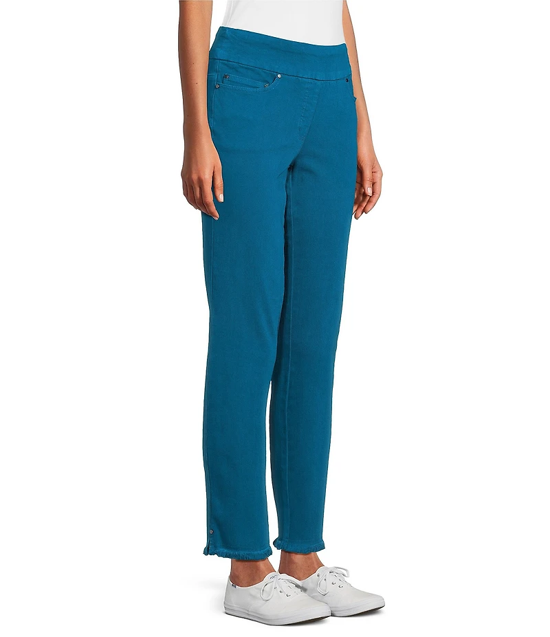 Multiples Solid Garment Dyed Straight Leg Fringe Hem Pull-On Ankle Pants