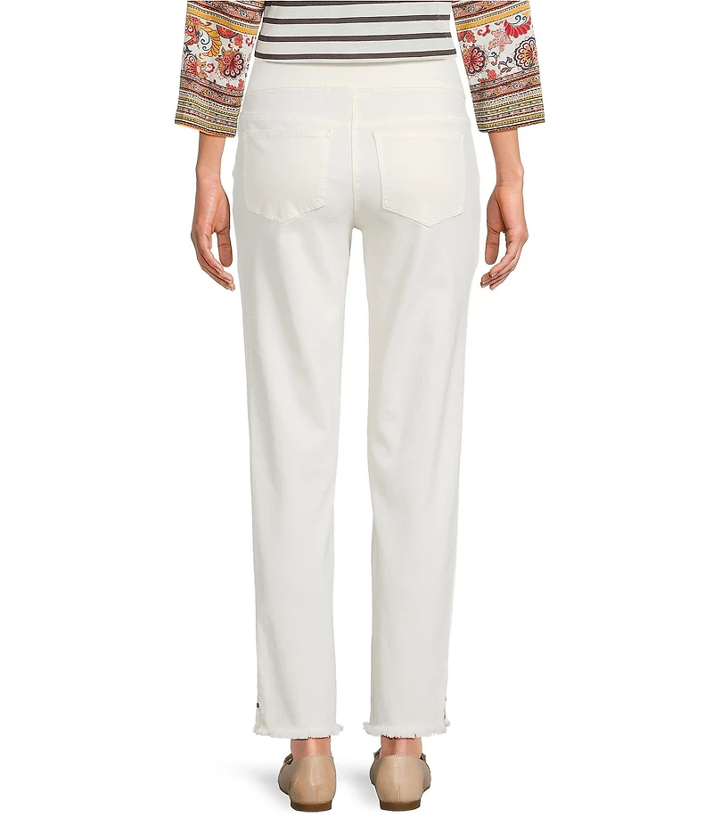 Multiples Solid Garment Dyed Straight Leg Fringe Hem Pull-On Ankle Pants