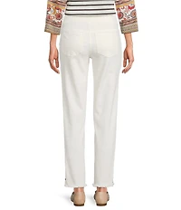 Multiples Solid Garment Dyed Straight Leg Fringe Hem Pull-On Ankle Pants