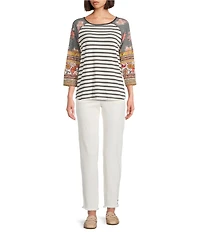 Multiples Solid Garment Dyed Straight Leg Fringe Hem Pull-On Ankle Pants