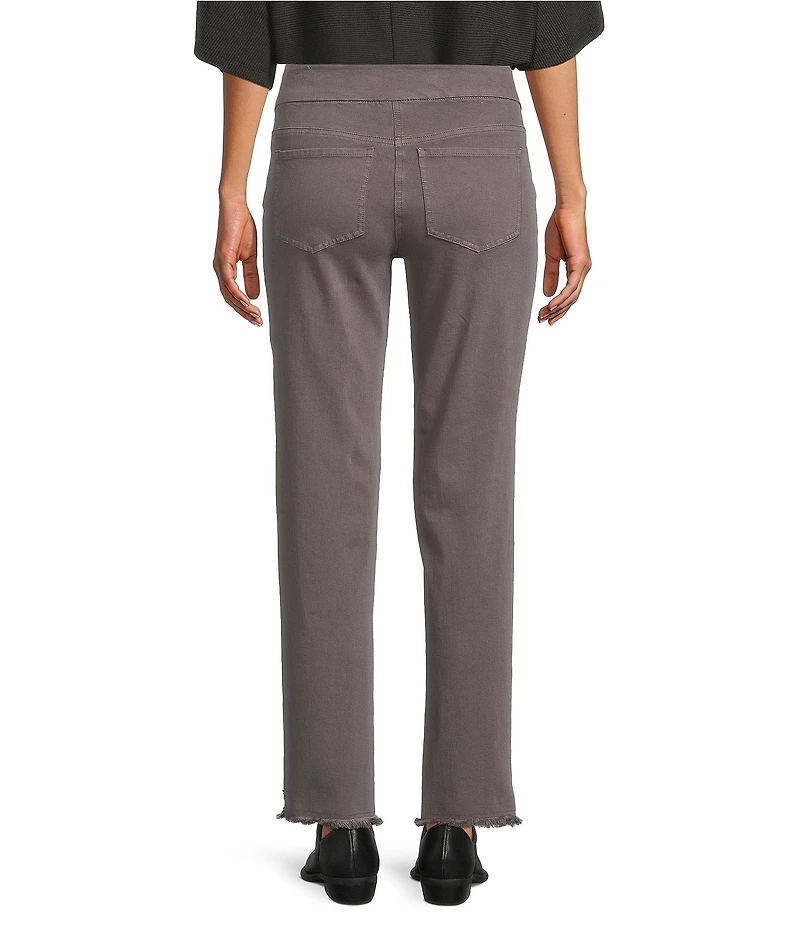 Multiples Solid Garment Dyed Straight Leg Fringe Hem Pull-On Ankle Pants