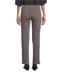 Multiples Solid Garment Dyed Straight Leg Fringe Hem Pull-On Ankle Pants