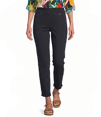 Multiples Solid Garment Dyed Straight Leg Fringe Hem Pull-On Ankle Pants