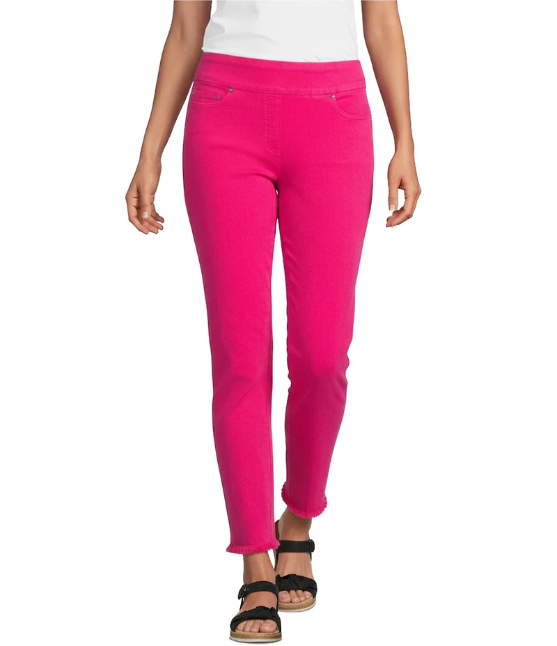 Multiples Solid Garment Dyed Straight Leg Fringe Hem Pull-On Ankle Pants