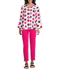 Multiples Solid Garment Dyed Straight Leg Fringe Hem Pull-On Ankle Pants