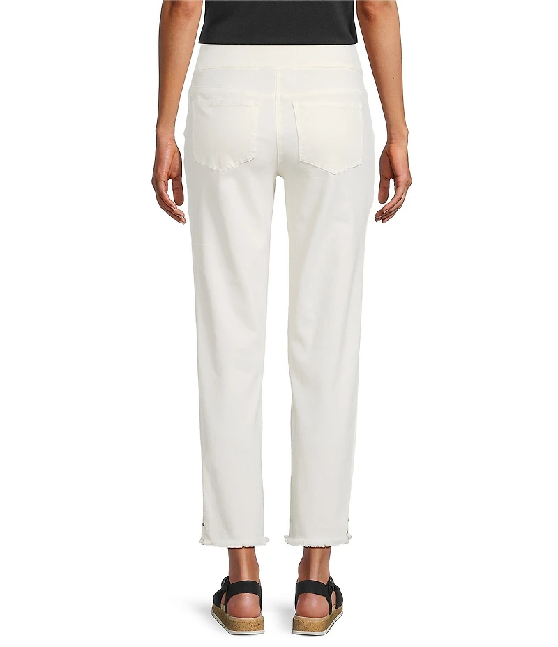 Multiples Solid Garment Dyed Straight Leg Fringe Hem Pull-On Ankle Pants