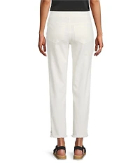 Multiples Solid Garment Dyed Straight Leg Fringe Hem Pull-On Ankle Pants