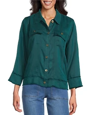 Multiples Solid Lyocell Point Collar 3/4 Sleeve Button-Front Jacket