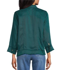 Multiples Solid Lyocell Point Collar 3/4 Sleeve Button-Front Jacket