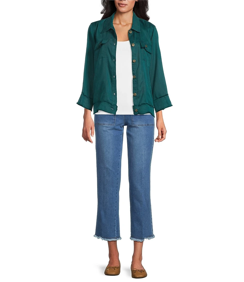 Multiples Solid Lyocell Point Collar 3/4 Sleeve Button-Front Jacket