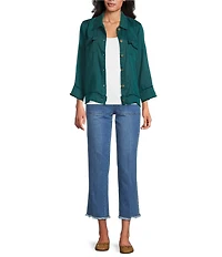 Multiples Solid Lyocell Point Collar 3/4 Sleeve Button-Front Jacket