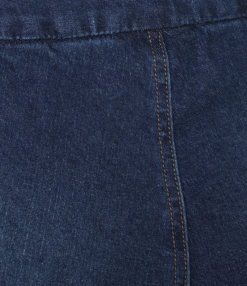 Multiples Stretch Denim Wide Waistband Triple Fringe Hem Pull-On Jeans