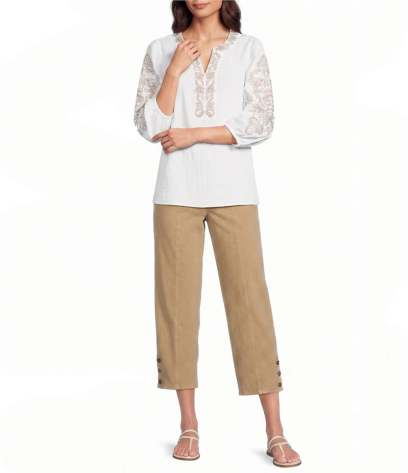 Multiples Stretch Dyed Denim Flat Front Straight Leg Crop Length Pants