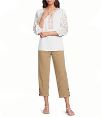 Multiples Stretch Dyed Denim Flat Front Straight Leg Crop Length Pants