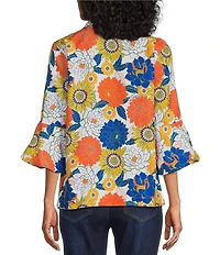 Multiples Textured Floral Multi Wire Collar 3/4 Sleeve Button-Front Jacket