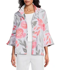 Multiples Textured Floral Wire Collar 3/4 Sleeve Button-Front Jacket