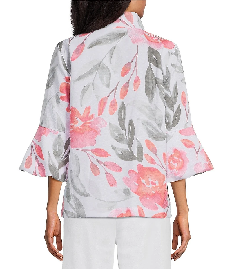 Multiples Textured Floral Wire Collar 3/4 Sleeve Button-Front Jacket