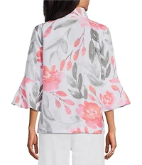 Multiples Textured Floral Wire Collar 3/4 Sleeve Button-Front Jacket