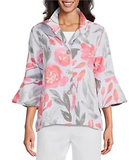 Multiples Textured Floral Wire Collar 3/4 Sleeve Button-Front Jacket