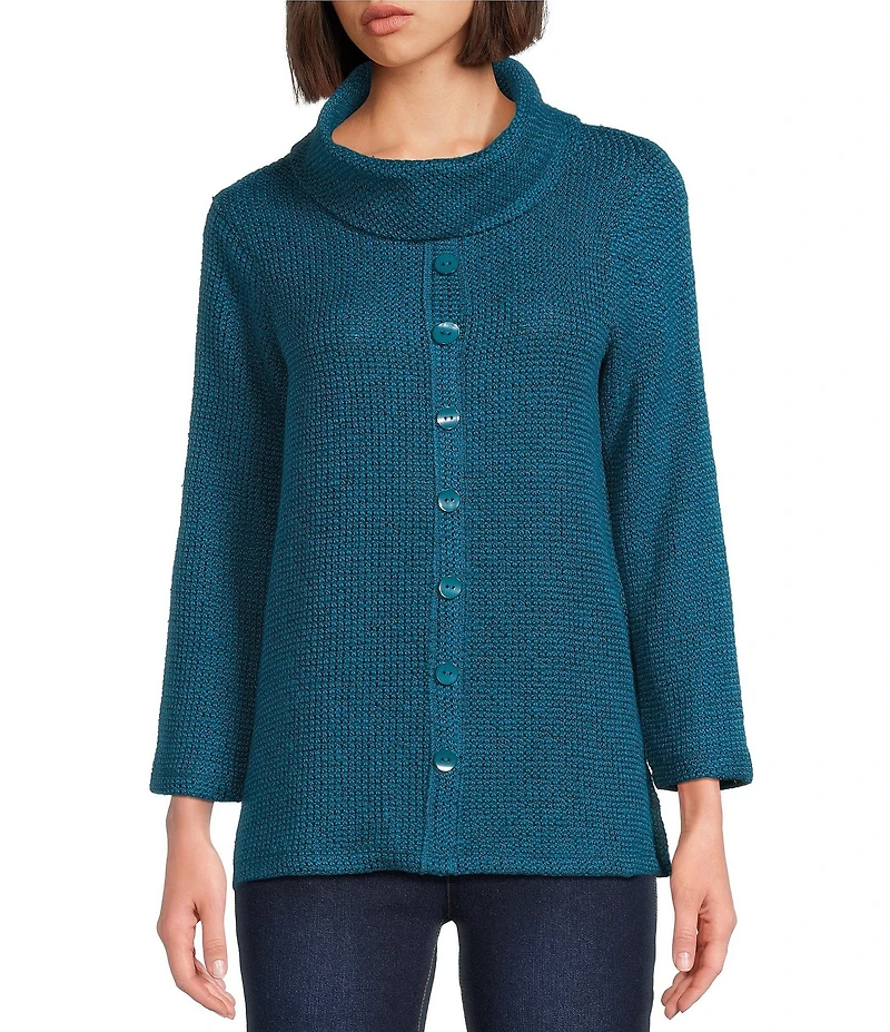 Multiples Textured Novelty Knit Cowl Neck 3/4 Sleeve Top