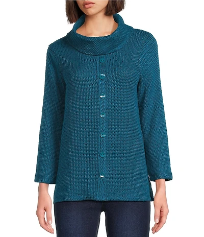 Multiples Textured Novelty Knit Cowl Neck 3/4 Sleeve Top