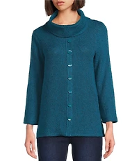 Multiples Textured Novelty Knit Cowl Neck 3/4 Sleeve Top