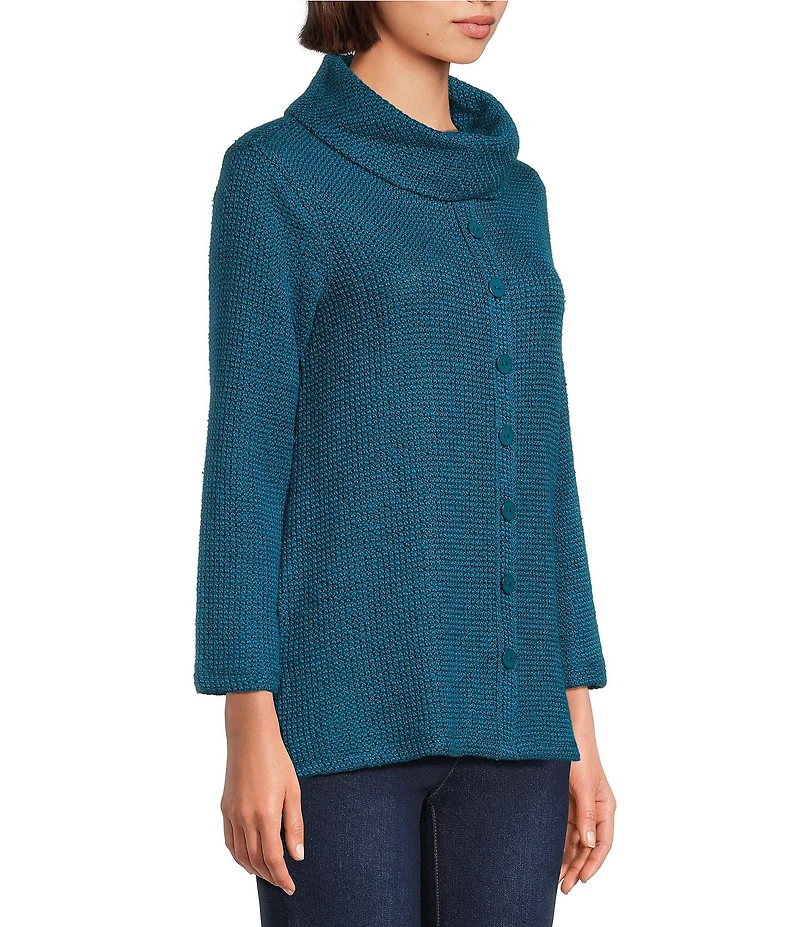 Multiples Textured Novelty Knit Cowl Neck 3/4 Sleeve Top