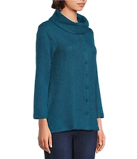 Multiples Textured Novelty Knit Cowl Neck 3/4 Sleeve Top