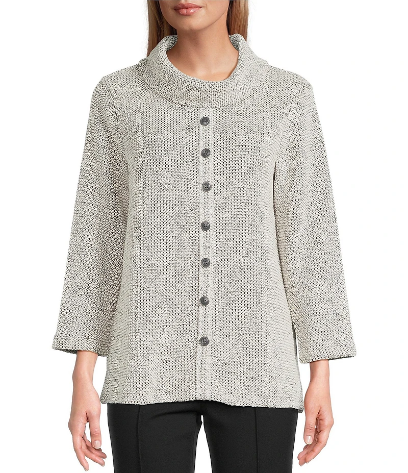 Multiples Textured Novelty Knit Cowl Neck 3/4 Sleeve Top