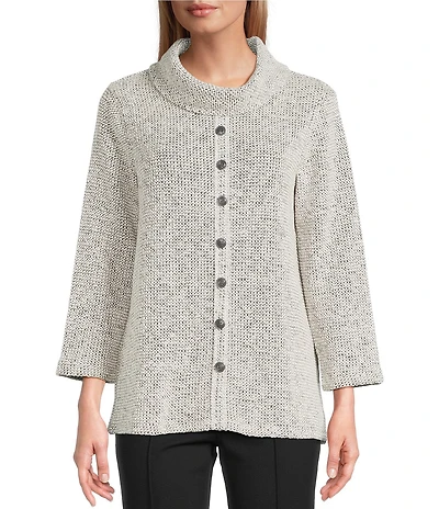 Multiples Textured Novelty Knit Cowl Neck 3/4 Sleeve Top