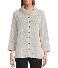 Multiples Textured Novelty Knit Cowl Neck 3/4 Sleeve Top