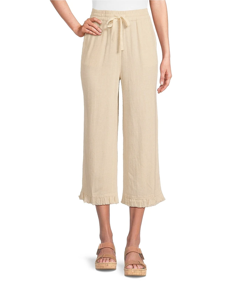 Multiples Textured Slub Woven Straight Leg Elastic Drawstring Waist Pull-On Pants